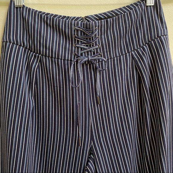 PAIGE Navy Blue Paradise Charisma Stripe Wide Leg Pants - Picture 5 of 16